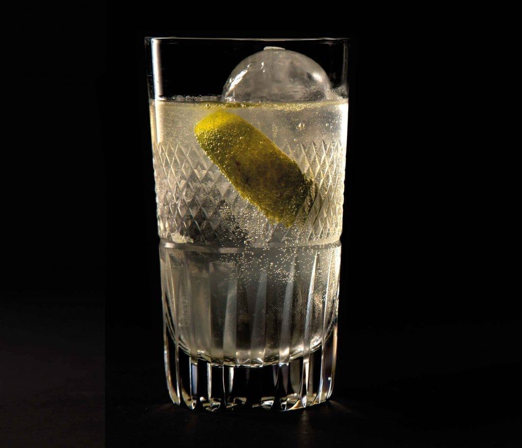 Glas vodka met ijs en vruchtje